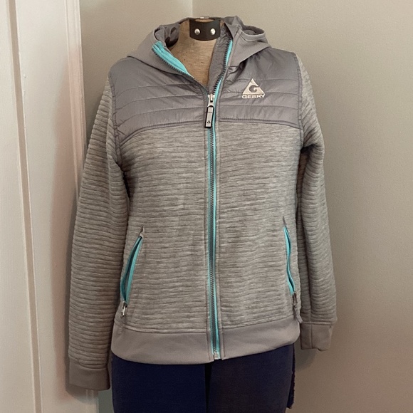 Gerry Gray Blue Hooded Jacket w/ zip up pockets thumb holes - Picture 1 of 6